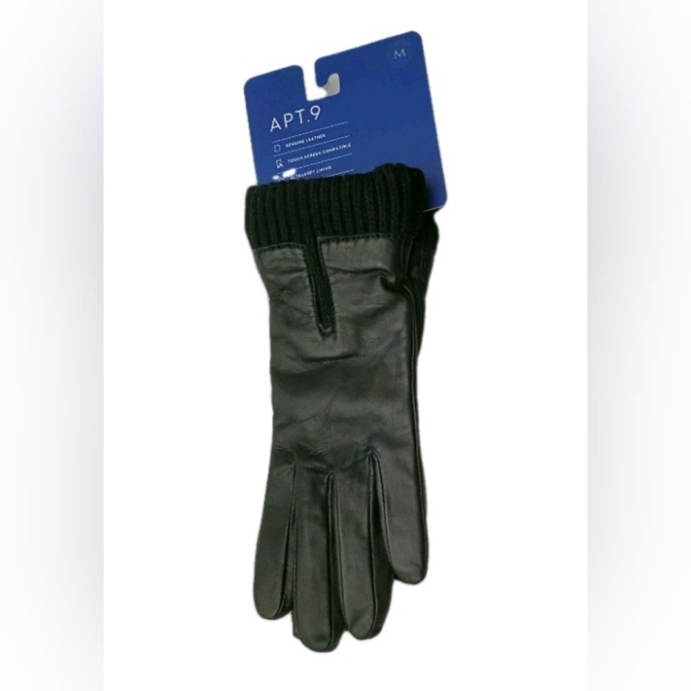 Apt 9 Women's Black Genuine Leather Gloves Size M